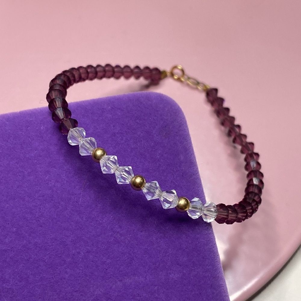 💛 Vintage 14k Gold & Purple/White Austrian Crystal Stacking Bracelet